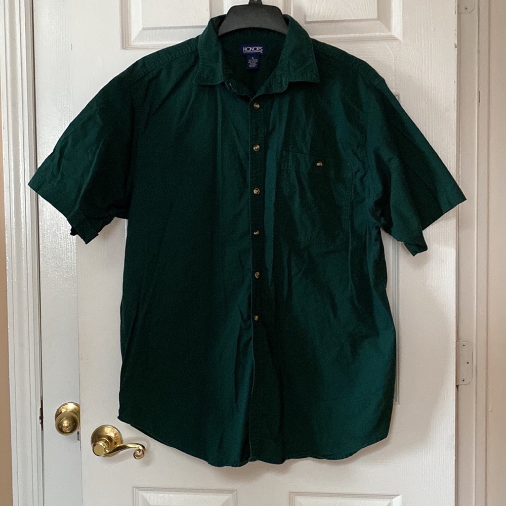 VTG 90’s Emerald Green Cotton Short Sleeve Button Down Shirt